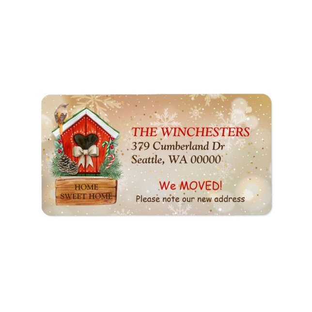 Etiqueta Home Sweet Home Natal Birdhouse Endereço (Frente)