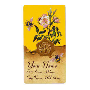 ETIQUETA HONEY BEE AND WILD ROSES ,BEEKEEPER RED WAX SEAL