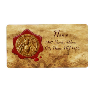 Etiqueta HONEY BEE ,BEEKEEPER RED WAX SEAL,Brown Parchment