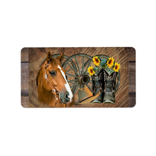 Etiqueta Horse Cowboy Boots Vagão Girassol Roda Sunflower W (Frente)