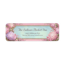 Etiqueta Hortênsia Rosa Treliça Dourada Céu Azul