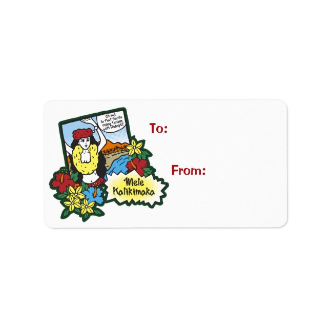 Etiqueta Hula Girl Mele Kalikimaka Cartoon de Natal no Hava (Frente)