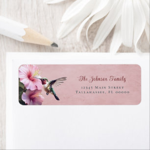 Etiqueta Hummingbird e Hibiscus Endereço de Casamento Ros