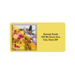 Etiqueta Hummingbird em Lilases e Orquídeas em Amarelo
