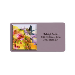 Etiqueta Hummingbird em Lilases e Orquídeas em Roxo