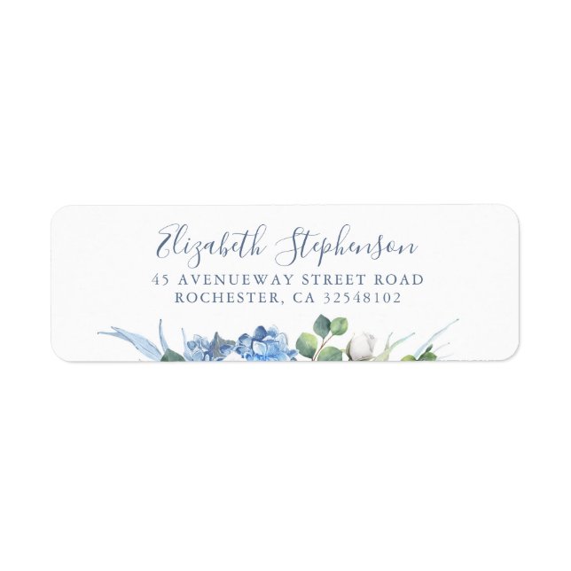 Etiqueta Hydrangea e Flores Brancas Verde Dusty Azul (Frente)