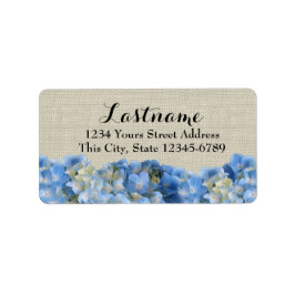 Etiqueta Hydrangeas azuis e Burlap