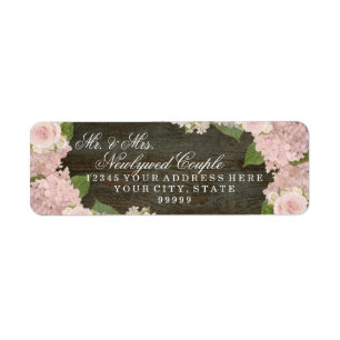 Etiqueta Hydrangeas cor-de-rosa de madeira escuros pequenos