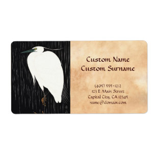 Etiqueta Ide Gakusui White Heron em Rain ukiyo-e japonês