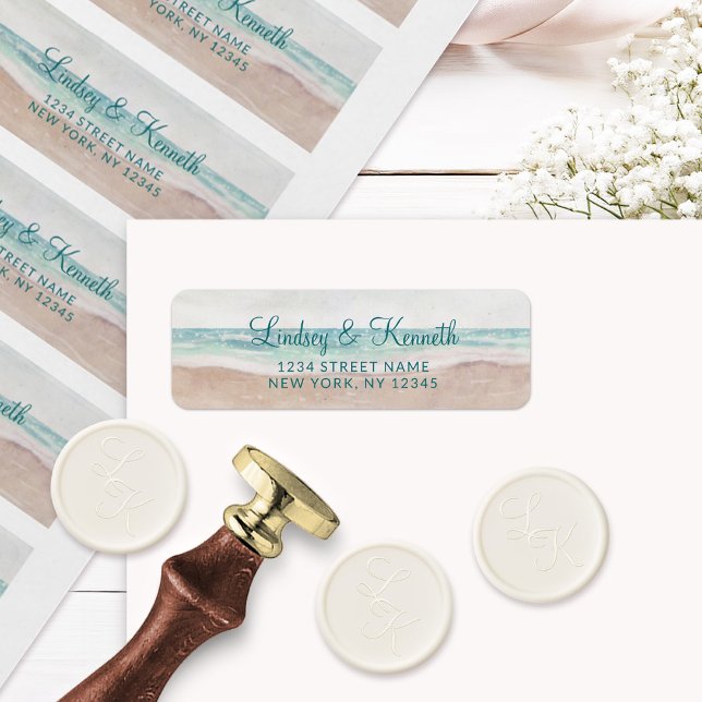 Etiqueta Ilha Breeze Painel Beach Wedding Endereço de Retor (Complete your tropical wedding suite with these stunning Beach Wedding Return Address Labels!)