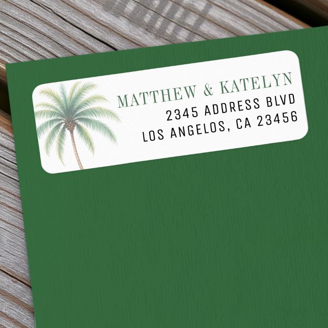 Etiqueta Ilha de Palmeira Destino Casamento Verde (Palm Tree Island Destination Green Wedding Label
)