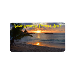 Etiqueta Ilha Tropical Seichelense Palm Tree Beach Sunset