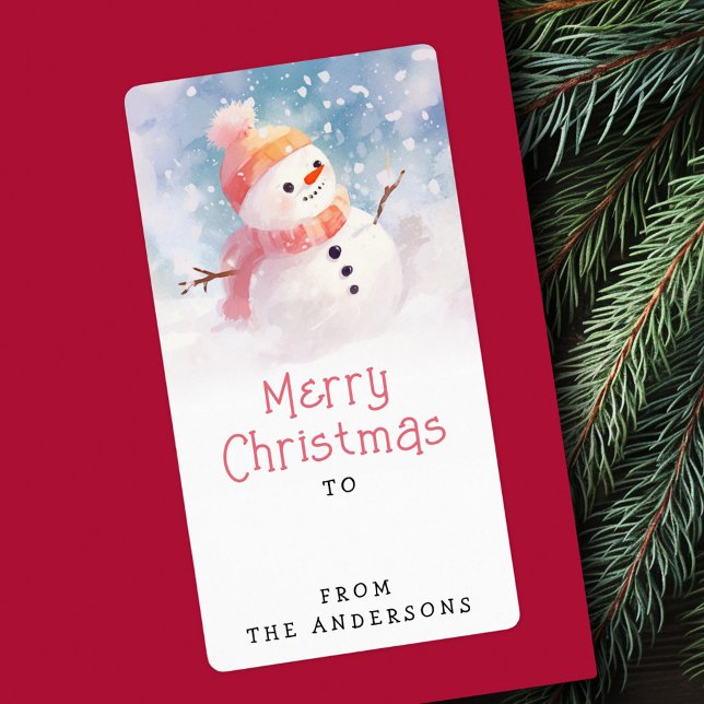 Etiqueta Ilustração de bonitinho de neve Inverno a partir d (Cute snowman illustration winter to from gift tag)