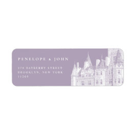 Etiqueta Ilustração de Castelo Vintage Roxo para Presente d