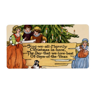 Etiqueta Ilustração Vintage de Cantores de Natal Vitorianos