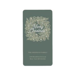 Etiqueta ilustración hojas abeto corona de Navidad verde