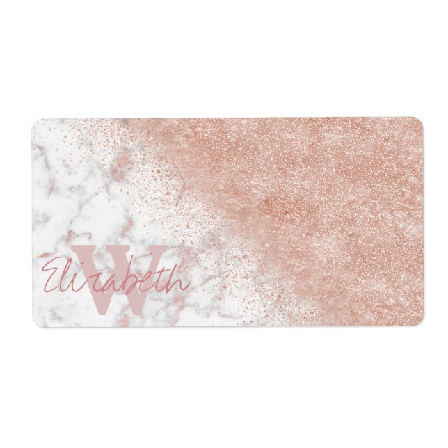 Etiqueta Imagem de mármore branco de confete rosa dourado e (Frente)