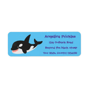 Etiqueta Imagem engraçada de desenho animado de orca