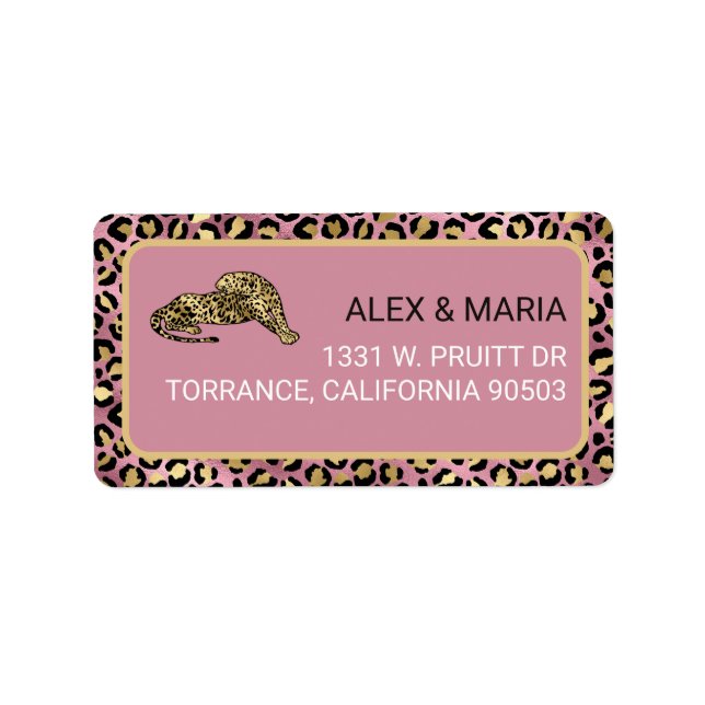 Etiqueta Impressão de leopardo rosa e dourado (Frente)