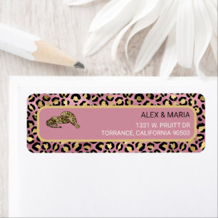 Etiqueta Impressão de leopardo rosa e dourado