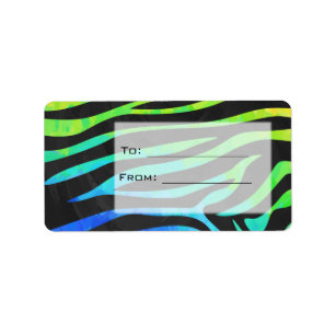Etiqueta Impressão do Monograma Zebra Preto e Arco-Íris