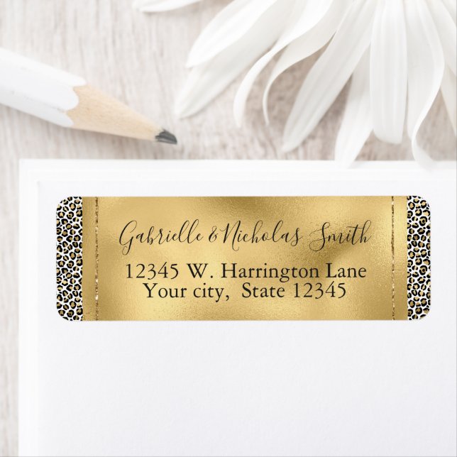 Etiqueta Impressão Dourada de Leopardo Preto Glam (Insitu)