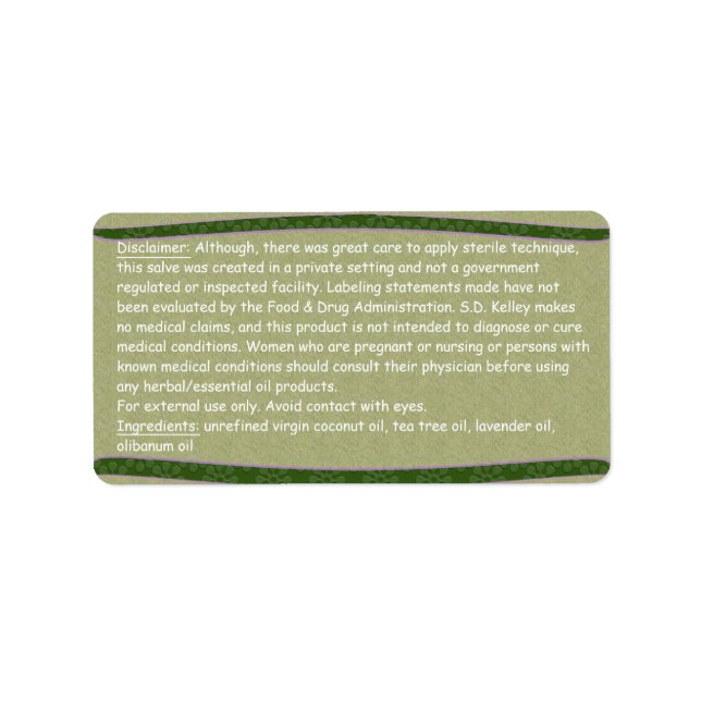 Etiqueta Ingredientes/isenção de responsabilidade de textur (Frente)