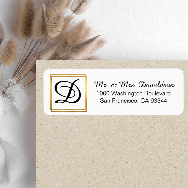 Etiqueta Iniciais de Monograma de Quadro Dourado Preto Eleg (Criador carregado)