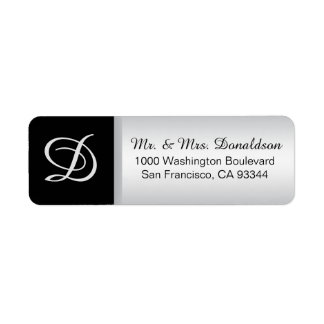 Etiqueta Iniciais de Monograma Preto Prata Elegante Moderno
