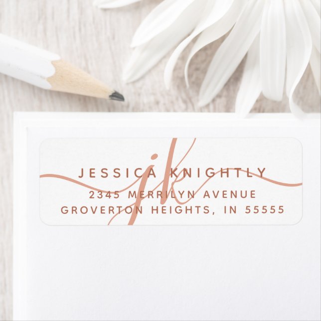 Etiqueta Iniciais de Script do Monograma Moderno Terracotta (Insitu)