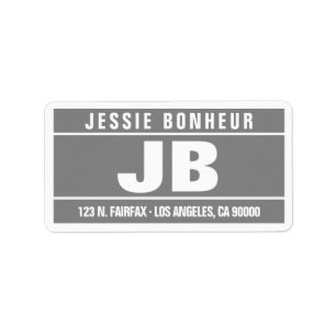 Etiqueta Iniciais em Negrito Moderno   Cinzas e brancas