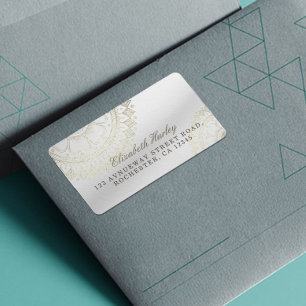 Etiqueta Instrutor de Meditação Yoga Dourado Flores Mandala