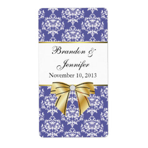 Etiqueta Iris Blue Damask Mini Wine Labels