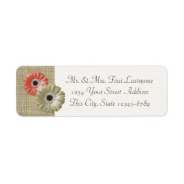 Etiqueta Ivory e Coral Gerbera Daisy e Burlap