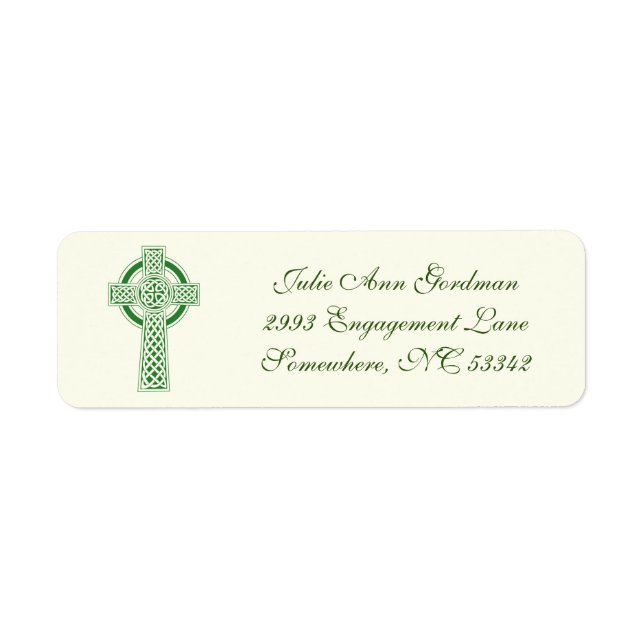 Etiqueta Ivory Green Elegante Irish Celtic Cross (Frente)