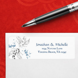 Etiqueta Japonês Koi Fish Natação Endereço De Casamento