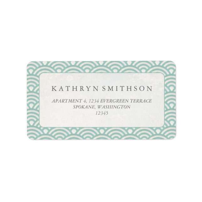 Etiqueta Japonês Seigaiha Onda Verde Elegante + Branco (Frente)