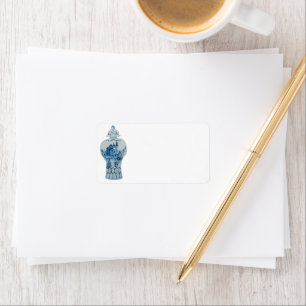 Etiqueta Jar de gengibre branco e azul pintado à mão