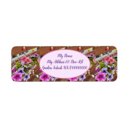 Etiqueta Jardim de Algodão Floral Púrpura, de Petunias Rosa
