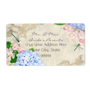 Etiqueta Jardim inglês, aguarela cor-de-rosa azul dos