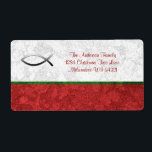 Etiqueta Jesus Fish Christian Christmas Personalizado<br><div class="desc">O símbolo da Igreja cristã primitiva, símbolo de férias de Natal, é normalmente utilizado como meio de identificar os crentes durante os primeiros séculos da história cristã e frequentemente visto hoje como um símbolo religioso comum. O peixe diz respeito às iniciais gregas que significam o Cristo de Jesus, Filho de...</div>