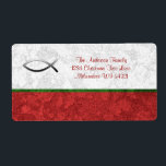 Etiqueta Jesus Fish Christian Christmas Personalizado<br><div class="desc">O símbolo da Igreja cristã primitiva, símbolo de férias de Natal, é normalmente utilizado como meio de identificar os crentes durante os primeiros séculos da história cristã e frequentemente visto hoje como um símbolo religioso comum. O peixe diz respeito às iniciais gregas que significam o Cristo de Jesus, Filho de...</div>