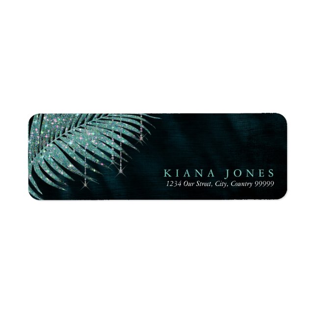 Etiqueta Jewel Palm Leaf Wedding Teal ID830 (Frente)