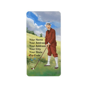 Etiqueta Jogador de golfe do vintage no áspero