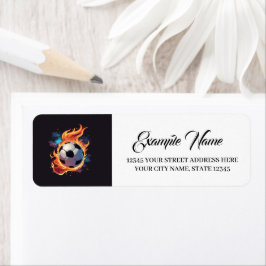 Etiqueta Jogando bola de futebol com chamas.