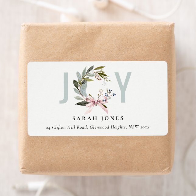 Etiqueta Joy Blush Green Winter Wreath Address (Insitu)