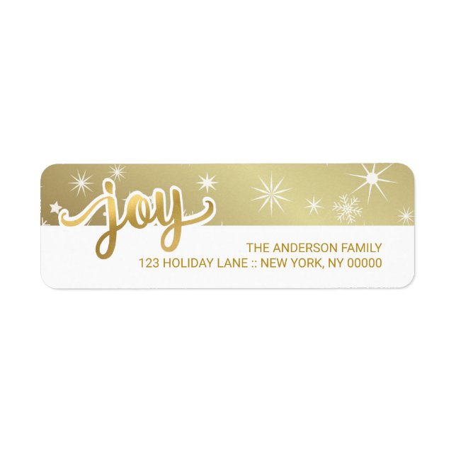 Etiqueta Joy Christmas Faux Gold Foil Script Address (Frente)
