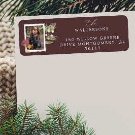 Etiqueta Joy Peace Love Watercolor Woodsy Mushroom Foto