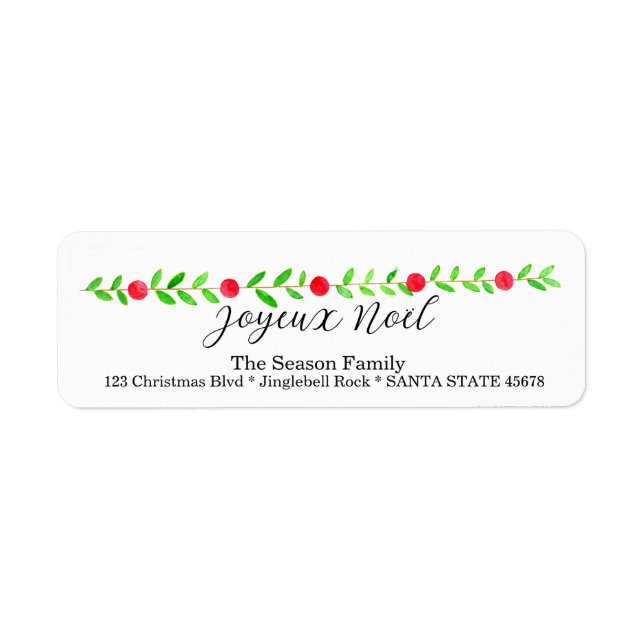 Etiqueta Joyeux Noël, banner natalino de aquarela (Frente)