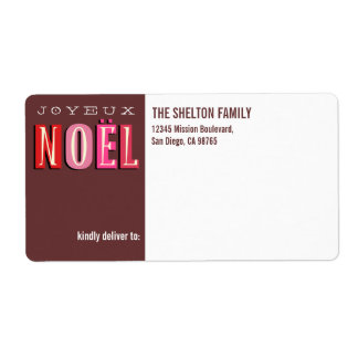 Etiqueta Joyeux Noel funky rosa-vermelho Natal personalizad